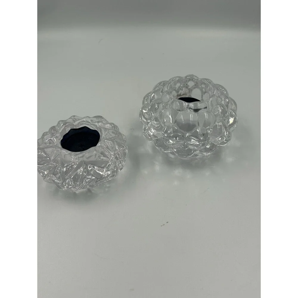 Vintage Pair Orrefors Carat Votives Crystal Clear Ice Small & Large Beautiful
